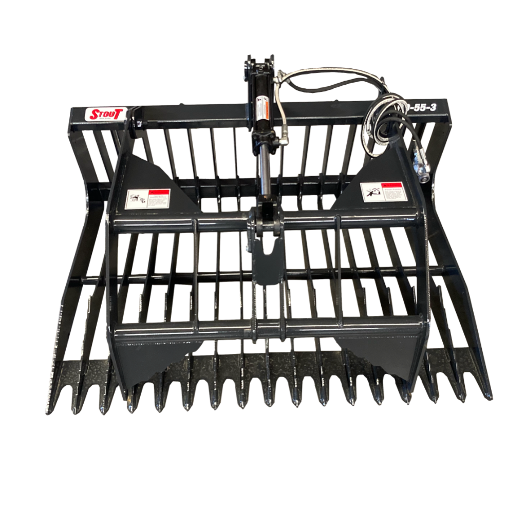 Stout Skid Steer Light Duty 3" Tine Spacing Utility Rock Bucket Grappl